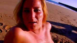 Anal sex  on tap transmitted to beach with blonde chubby MILF