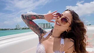Tattooed hottie Valerica Steele fucking in the matter of a bald chap on the boat